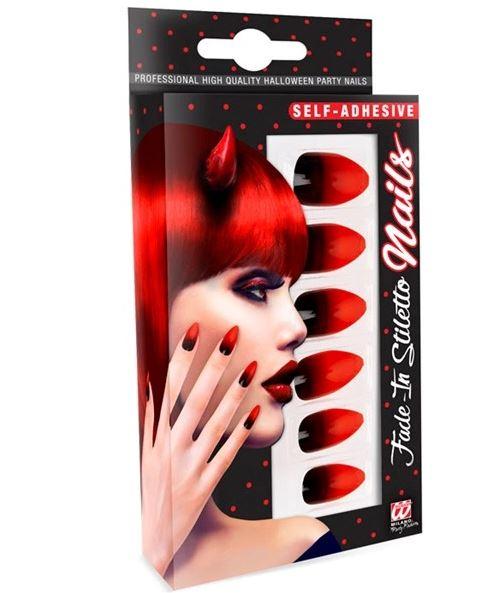 Nails Fake Black Fade-In Red Stiletto Self Adhesive Pk/12