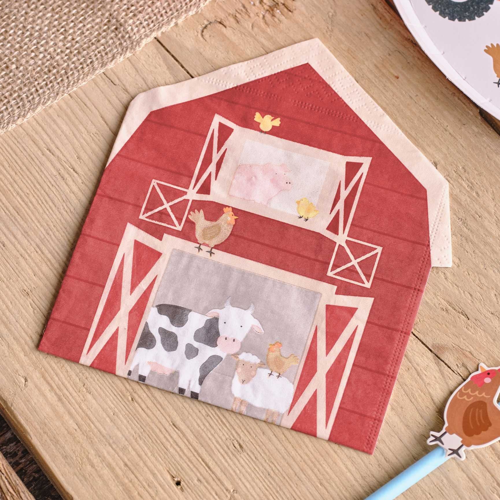 Farm Friends Barn Shaped Farm Paper Party Napkins Pk 16