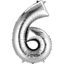 Balloon Foil Megaloon Num 6 Silver 86cm-Discontinued Line: Last Chance Buy