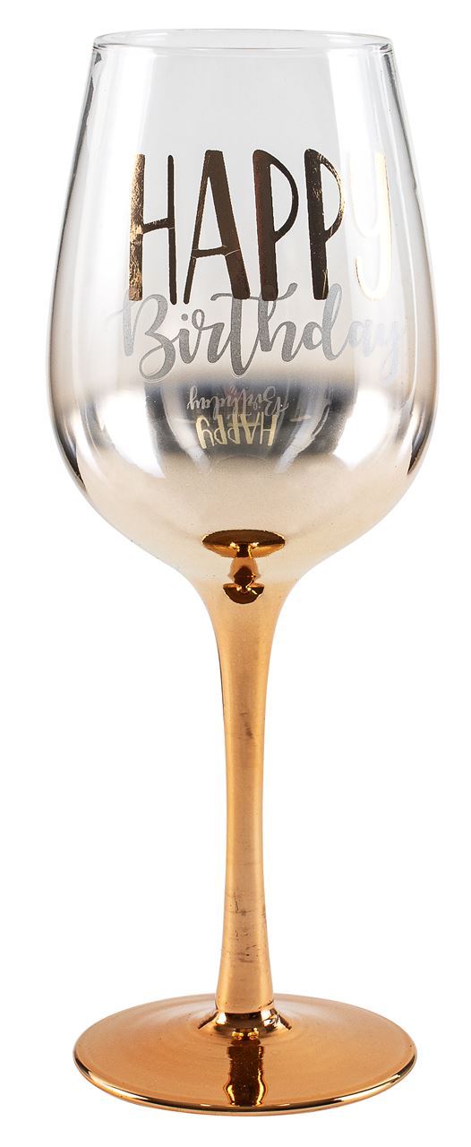 Gift Stemmed Wine Glass Happy Birthday Ombre Rose Gold 430ml