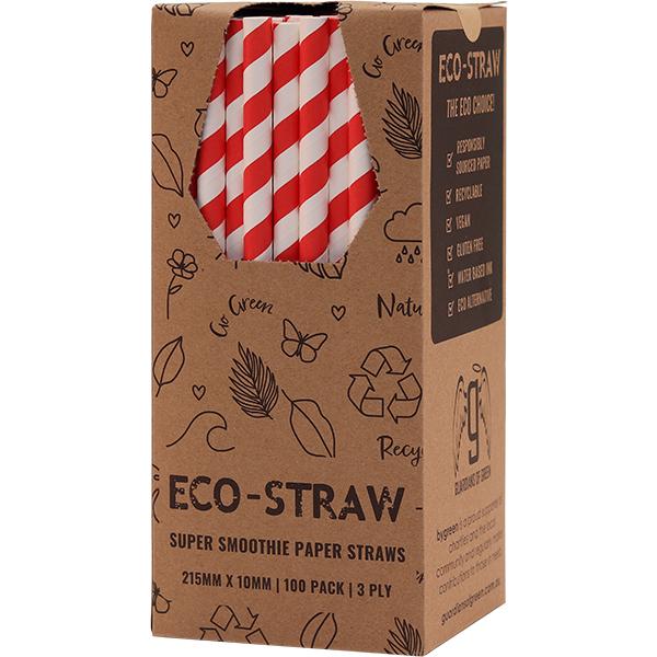 Eco Straw Paper Super Smoothie Red/White Pk 100 (215 x 10mm)