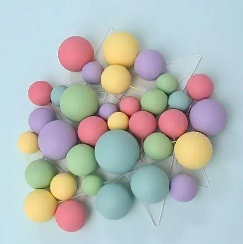 Cake Toppers Deco Foam Balls Pastel Rainbow Pk/32