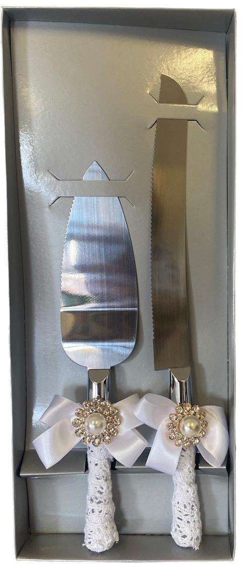 Wedding Cake Knife And Server Set Pearls & Bows