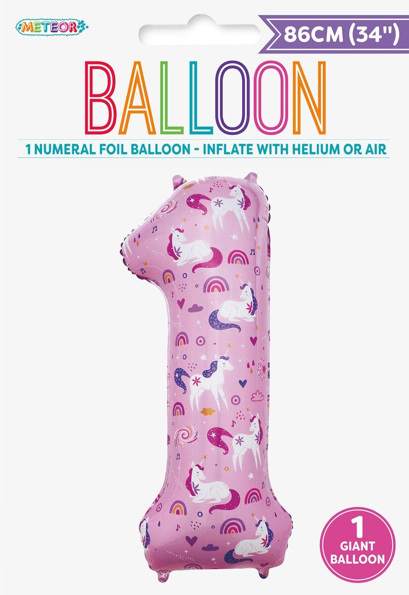 Balloon Foil Megaloon Number 1 Pink Unicorn  86cm