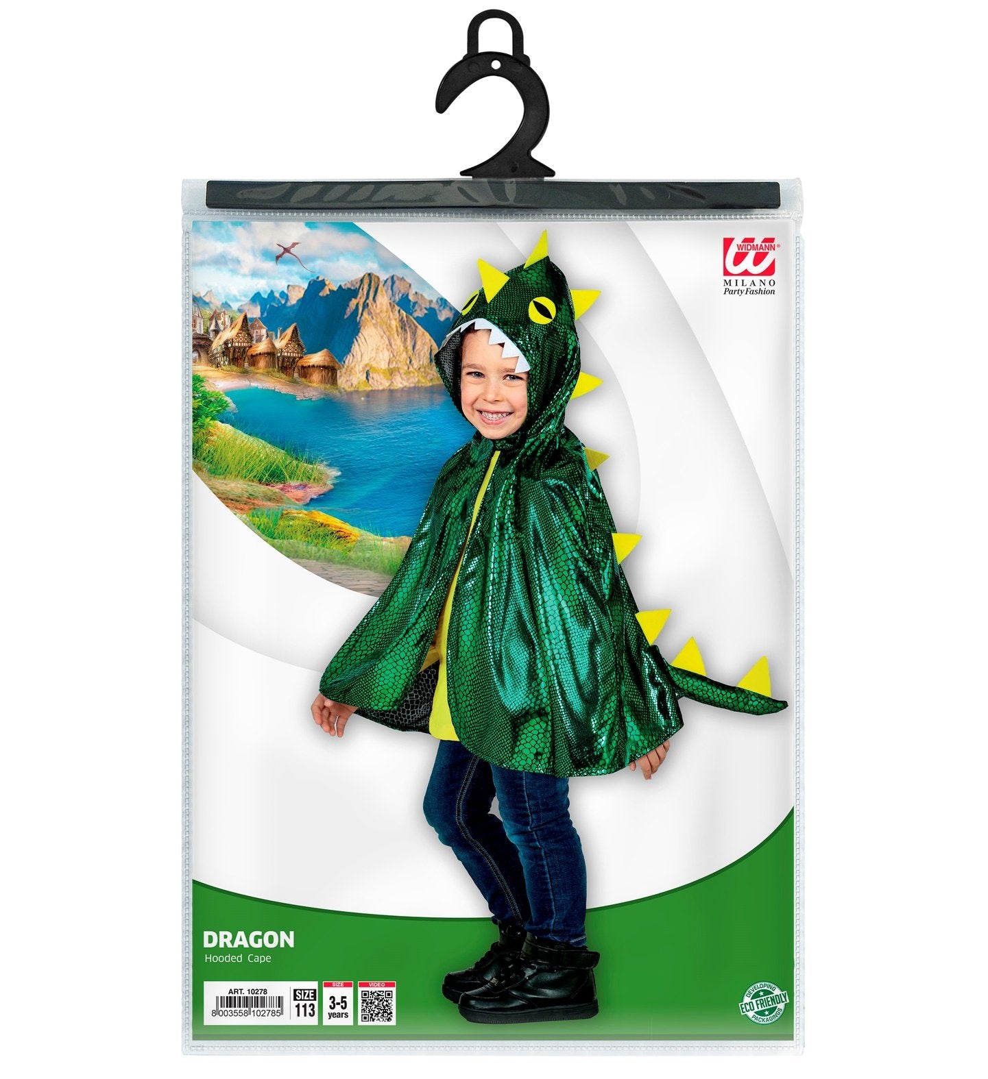 Costume Child Hooded Cape Dragon Green With Tail 3-5 Years