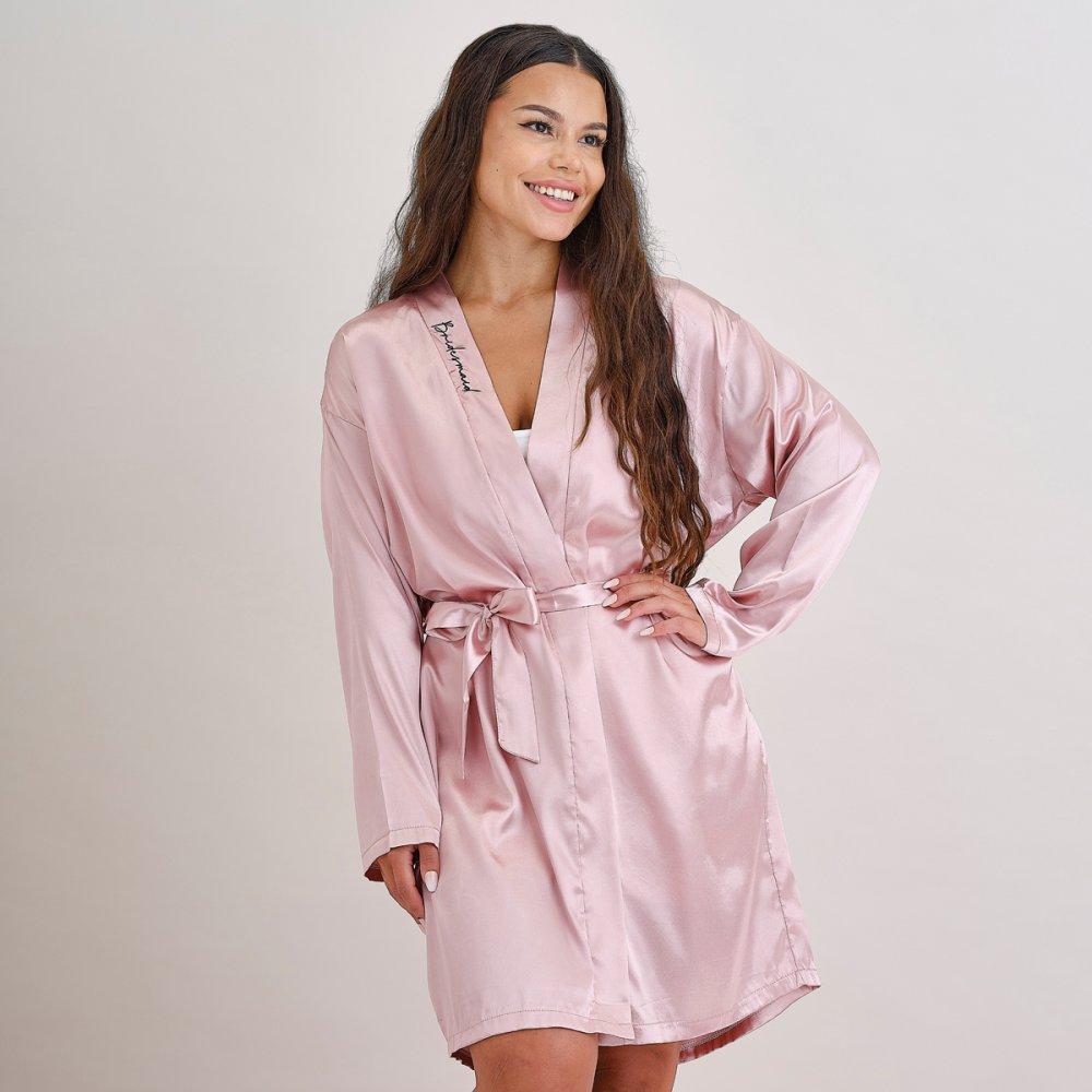 Hen Party Bridesmaid Pink Embroidered Satin Dressing Gown Deluxe One Size