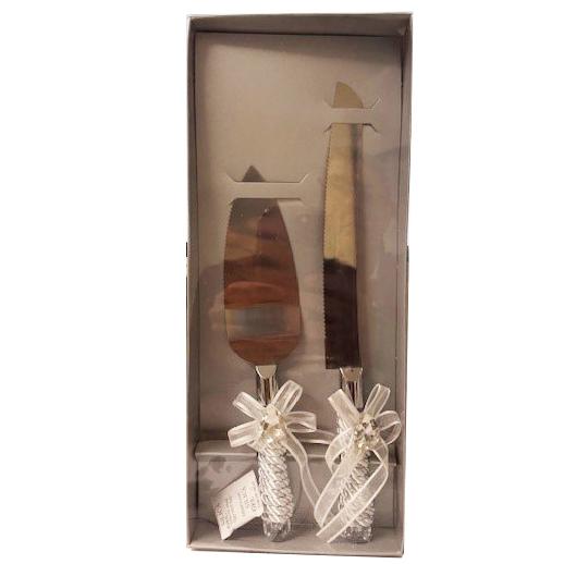 Wedding Cake Knife And Server Set Diamond & Bows Last Chance