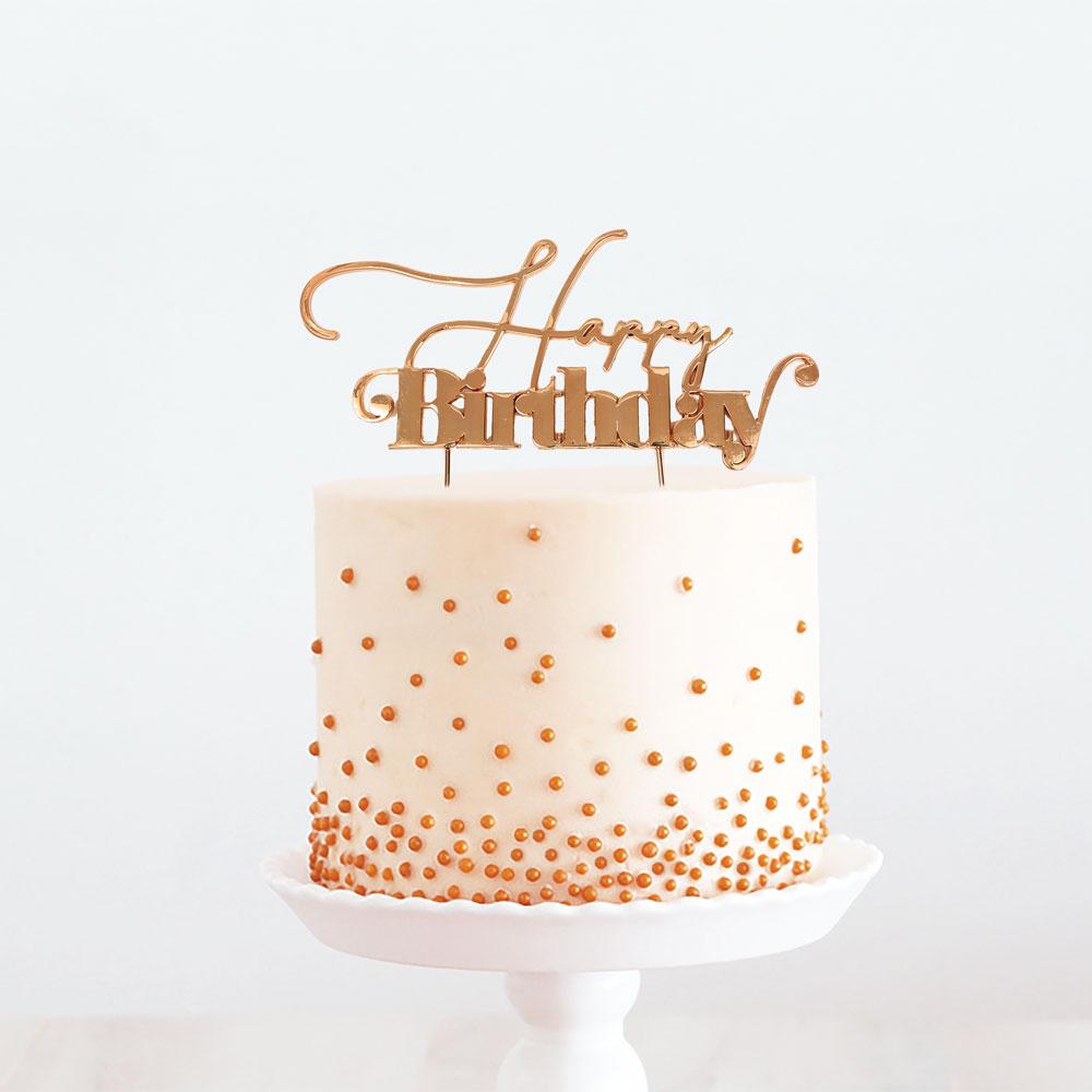 Topper Happy Birthday Rose Gold Metal Thick Font