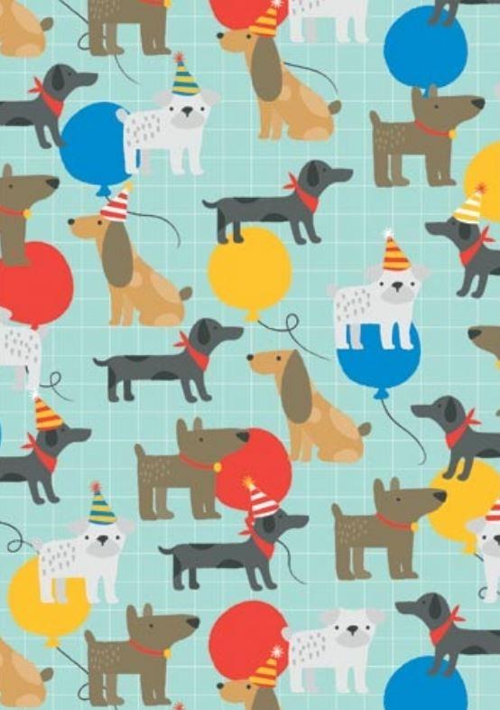 Gift Wrapping Paper Puppy Dogs and Balloons