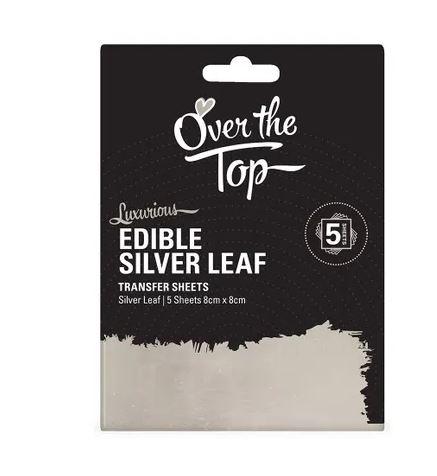Edible Silver Leaf Transfer Sheets Pk/5 8cm X 8cm Cake Decorating