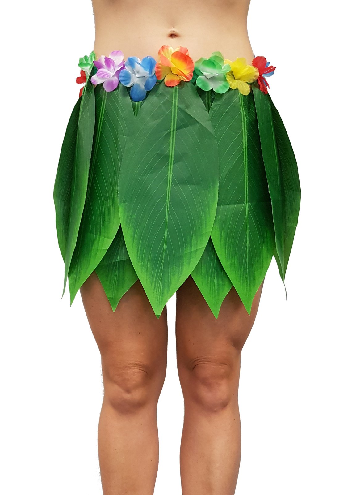 Costume Palm Leaf Skirt Tropical Hawaiian With Flowers & Stretch Waist