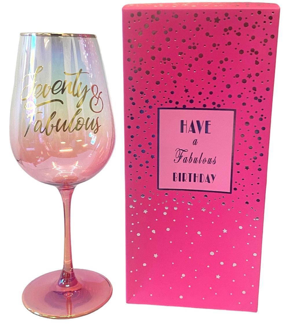 Gift Stemmed Wine Glass Seventy (70th) & Fabulous Birthday Shimmy