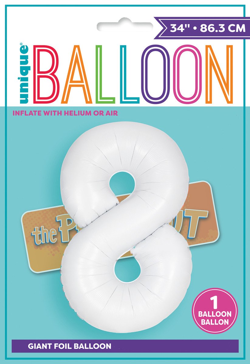 Balloon Foil Megaloon Num 8 Matte Bright White 86cm  Last Chance Buy