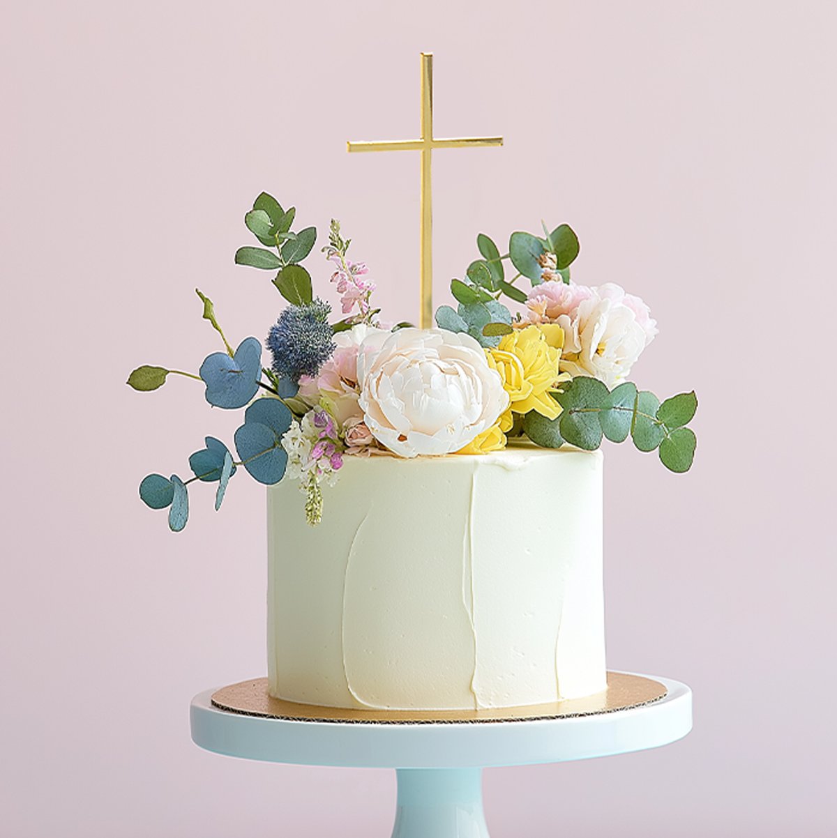 Cake Topper 12cm High Religious Cross Fine Gold Metal