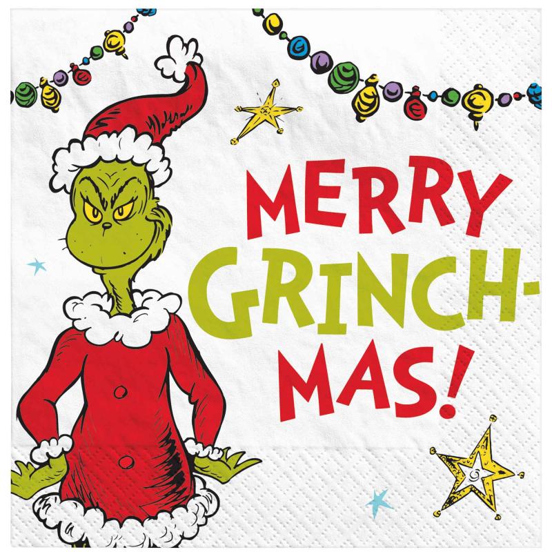 Napkins Beverage Christmas The Grinch Dr Seuss Pk/16