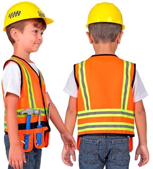 Costume Child Builder Set Fluro Hard Hat & Building Tools 5 Piece Set