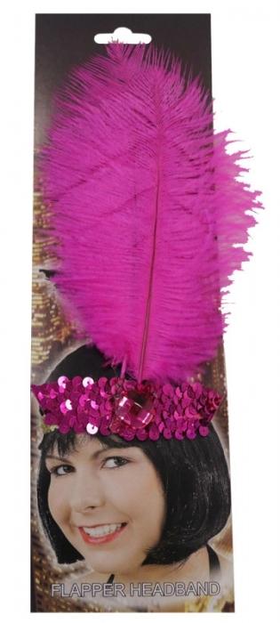 Headband 1920s Flapper Sequinned Pink With Feather