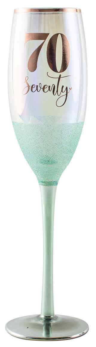 Gift Champagne Glitter Glass/Flute Happy 70th Seventy Birthday 150ml