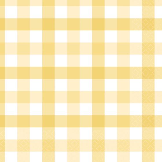 Napkins Lunch Gingham Check Pastel Yellow Pk 16