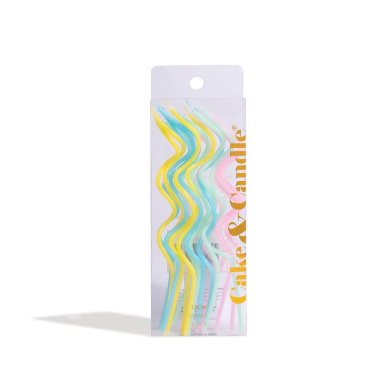 Cake Candles Swirly Pastel Rainbow 13cm Pk/16