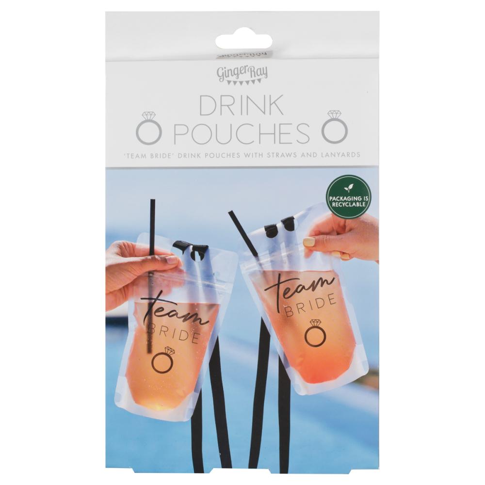 Team Bride Hen Weekend/Night Party Drink Pouches With Straw & Lanyard Pk/6