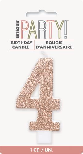 Cake Candle Number 4 Glitter Rose Gold