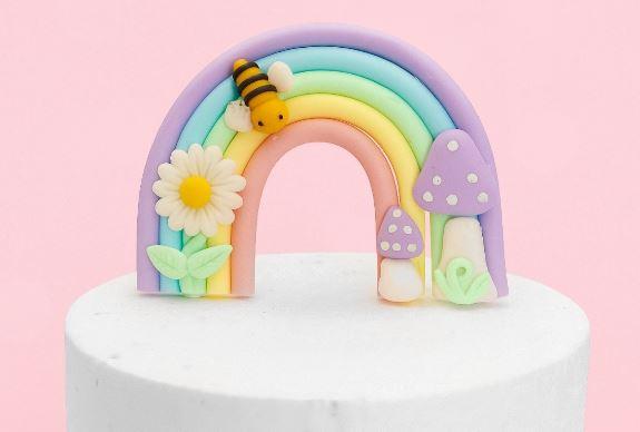 Cake Topper Decorating Pastel Rainbow Bee/Garden Set