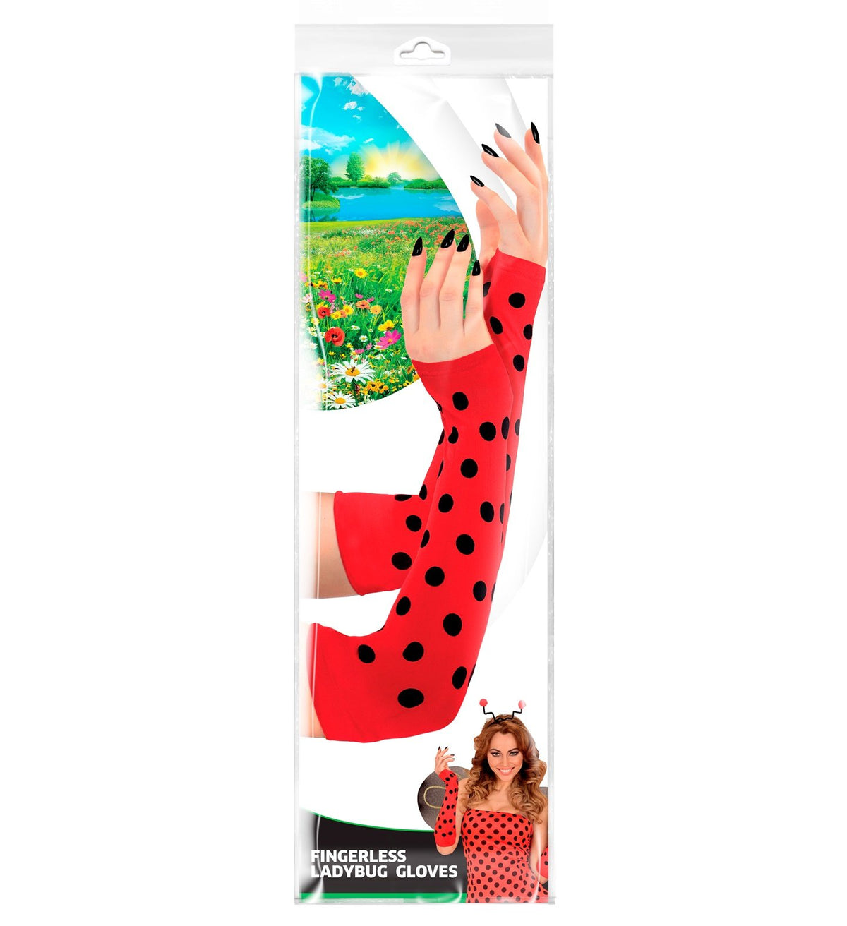 Costume Gloves Animal Insect Ladybug Black/Red Dots Fingerless 33cm