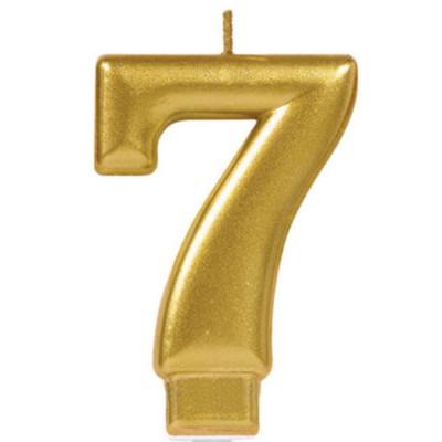 Candle Number 7 Metallic Gold 8cm Moulded