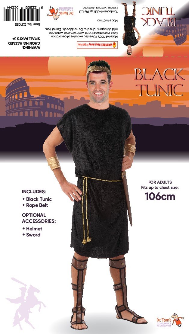 Black Tunic Roman / Greek With Rope Belt Medium