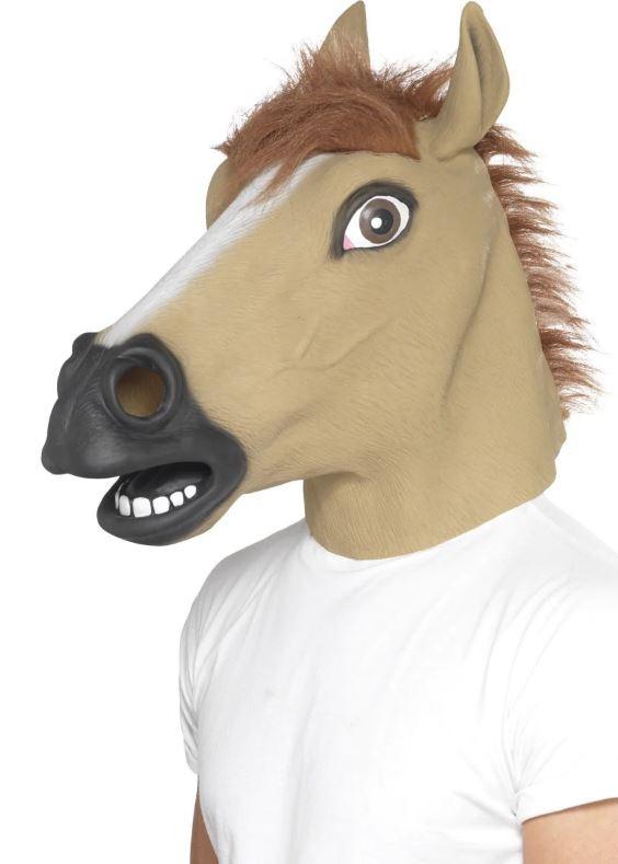 Animal Costume Mask Light Brown Horse With Mane Deluxe Latex