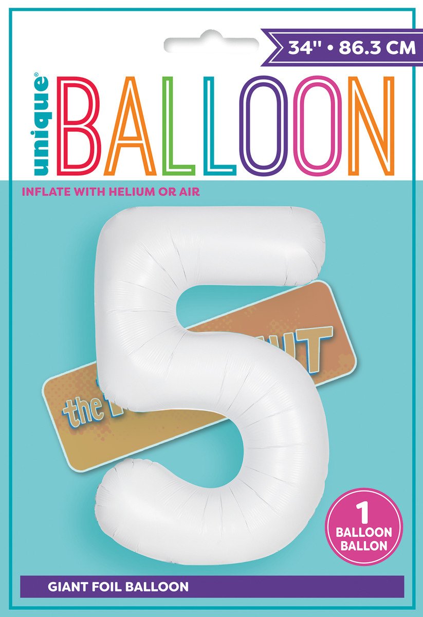 Balloon Foil Megaloon Num 5 Matte Bright White 86cm  Last Chance Buy