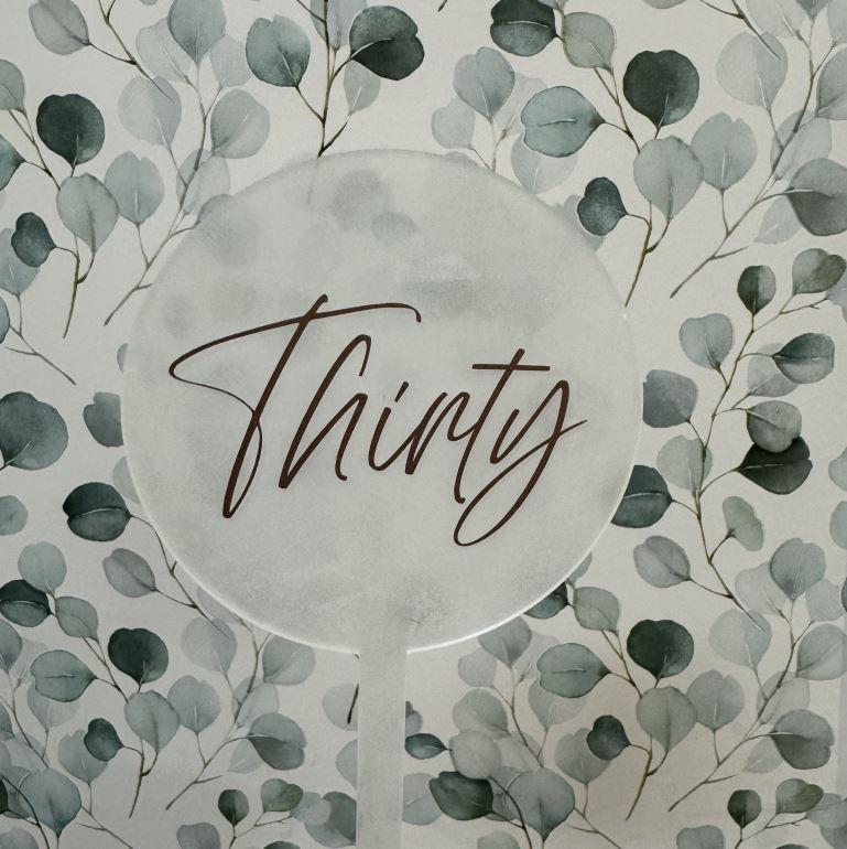 Topper Round Thirty Frosted - Script Rose Gold