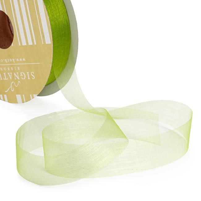 Organza Ribbon Green Moss Cut Edge 25mm x 100m