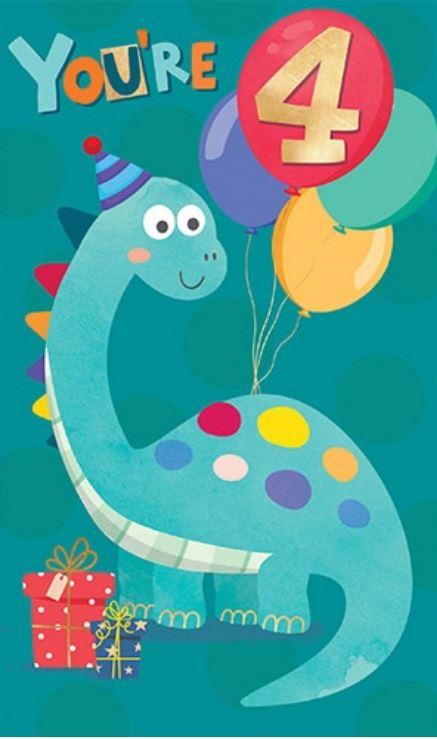 Greeting Card Happy 4th Birthday Dinosaur