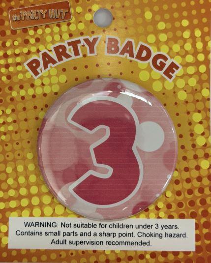 Badge Third Birthday Pink 6cm