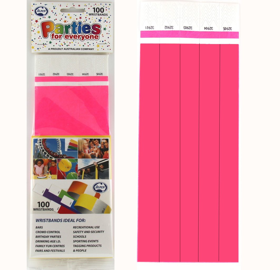 Wristbands Fluro Hot Pink Tyvek 19mm Wide Pk 100