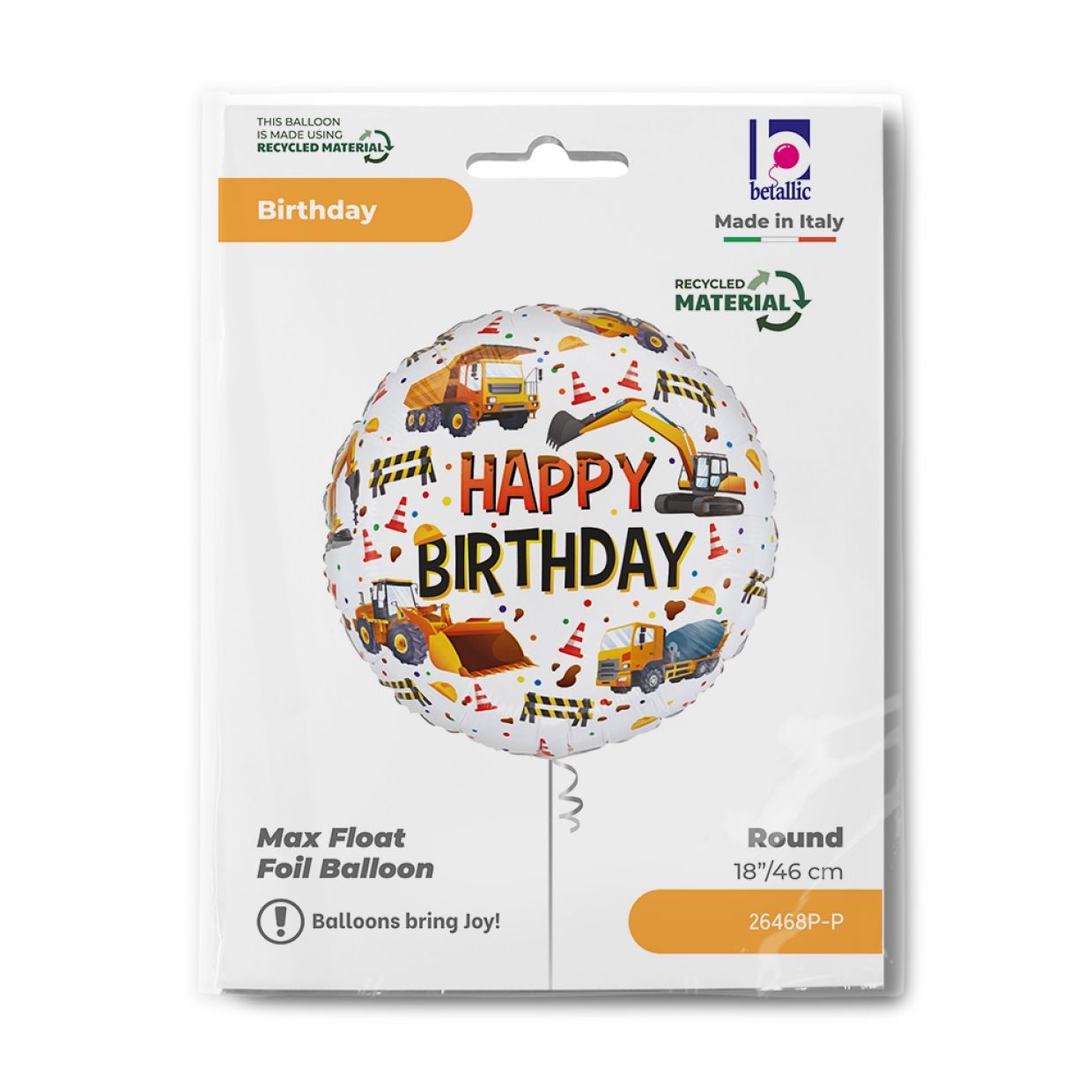 Balloon Foil 45cm Birthday Construction Equipment