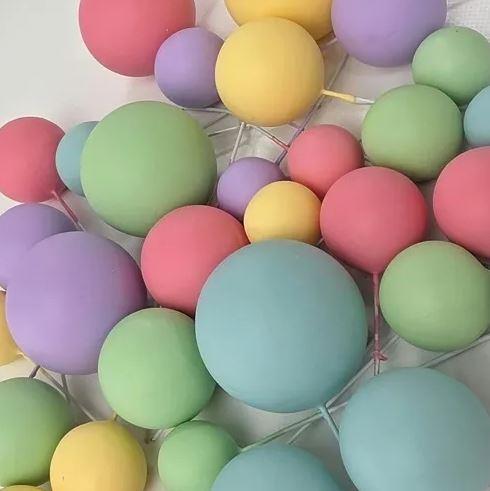 Cake Toppers Deco Foam Balls Pastel Rainbow Pk/32
