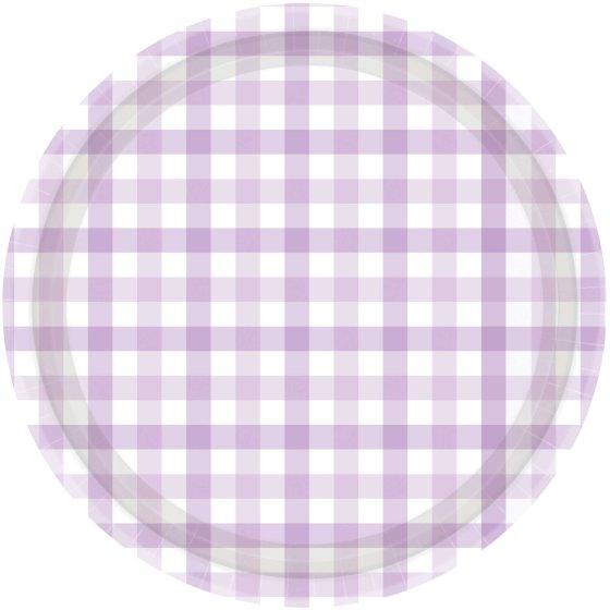 Paper Plates Gingham Check 23cm Pastel Purple Pk 8