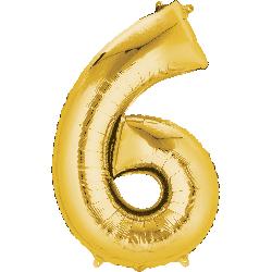 Balloon Foil Megaloon Num 6 Gold 86cm-Discontinued Line: Last Chance Buy