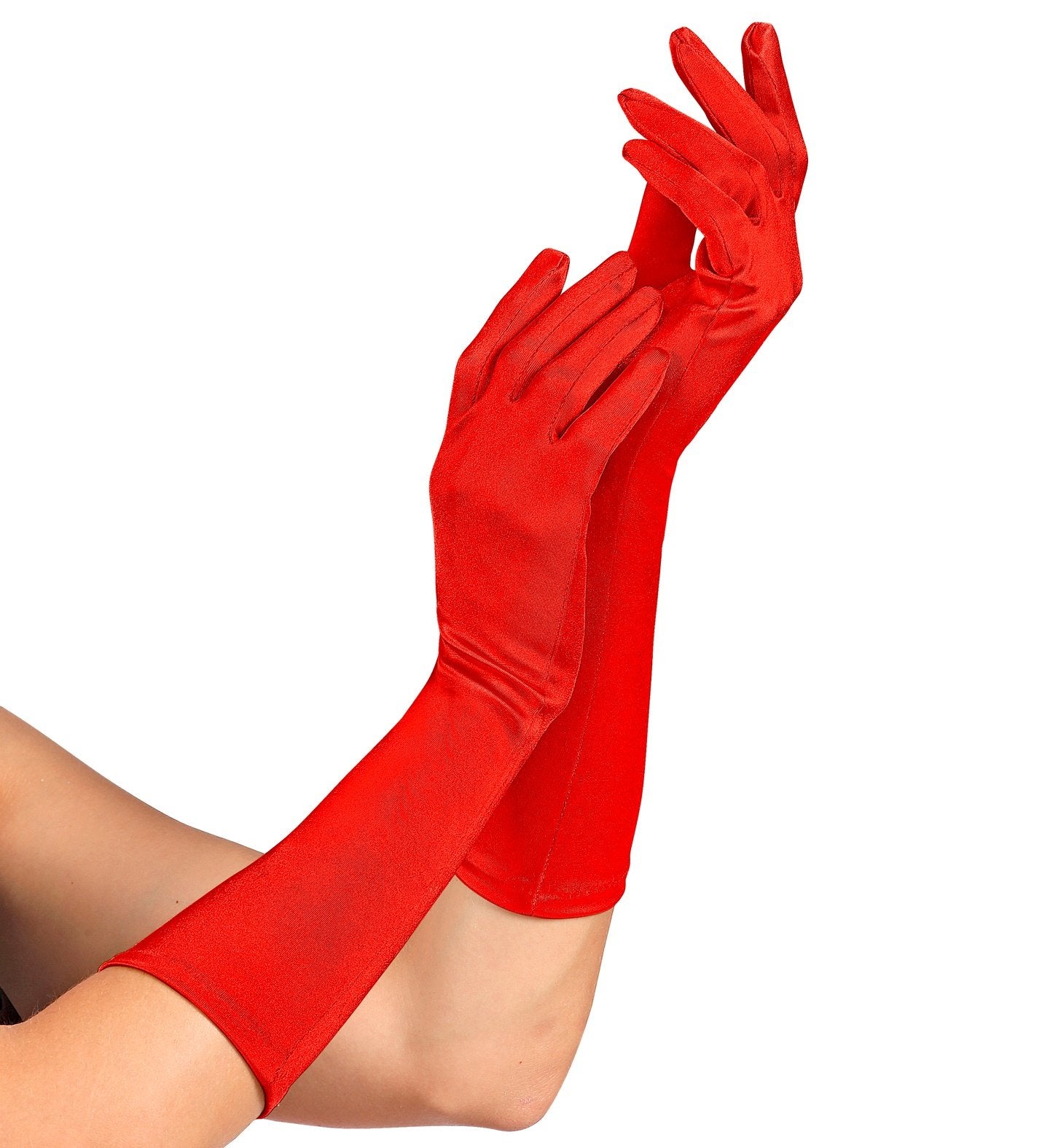 Gloves Long Red Satin Lycra 40cm Long Costume Accessory