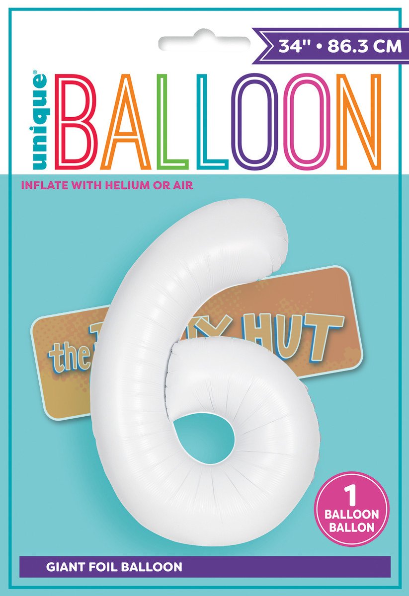 Balloon Foil Megaloon Num 6 Matte Bright White 86cm  Last Chance Buy