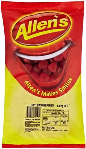 Confectionary Lollies Allens Raspberries 1.3kg Bulk Pack