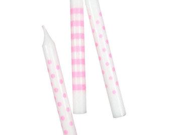 Cake Candle Lovely Pink Dots/Stripes Pk/12 8cm High