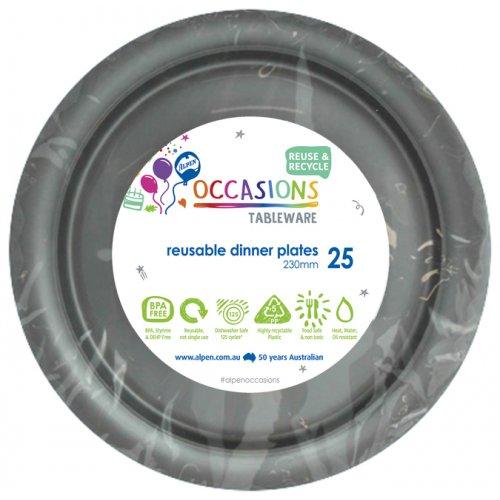 Plates 230mm Silver Plastic Pk/25