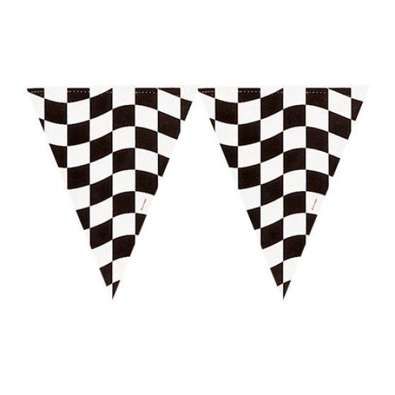 Checkered Black & White Racing Pennant Flag Banner 3.66m x 26cm Plastic