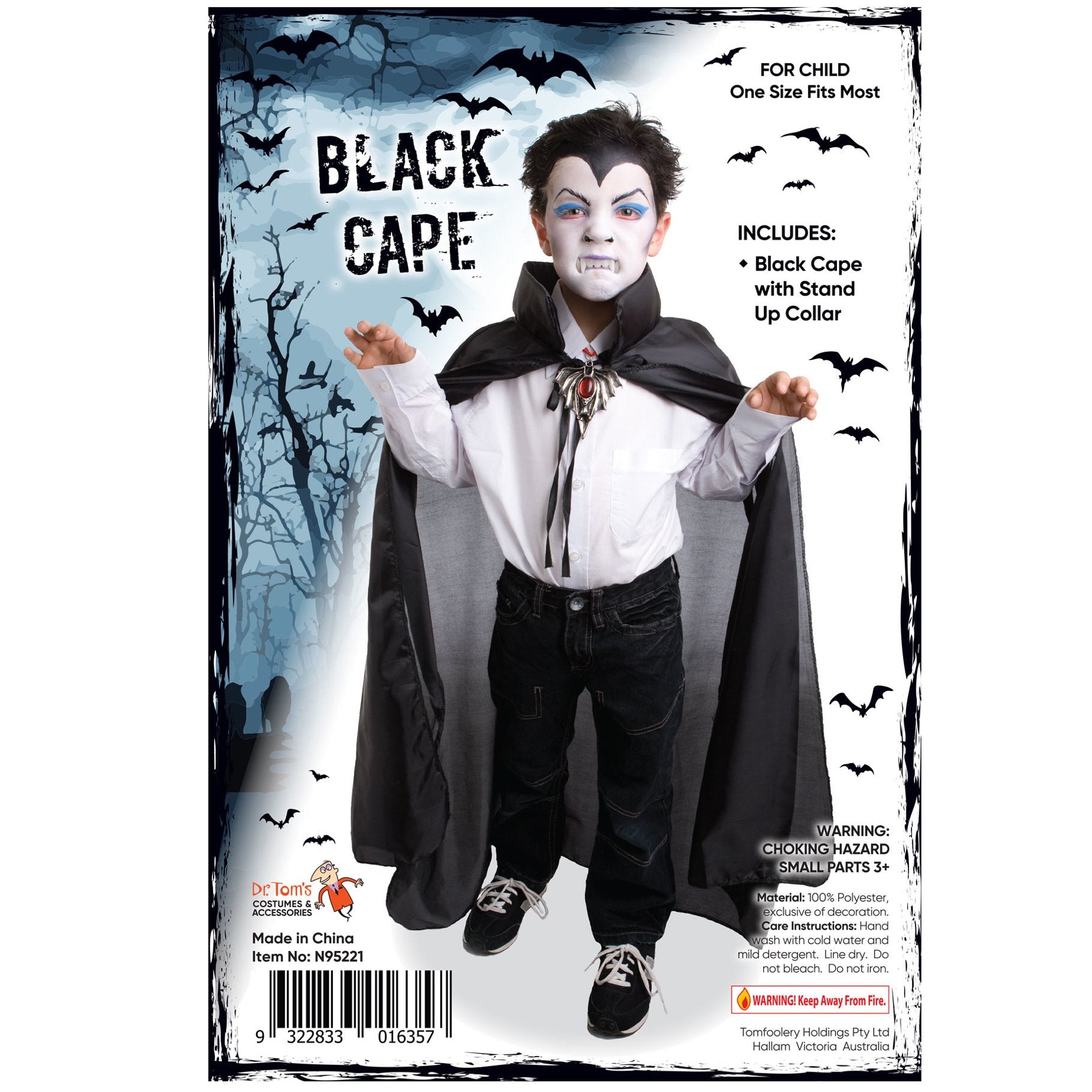 Cape Child Long Black With Stand Up Collar Vampire/Dracula