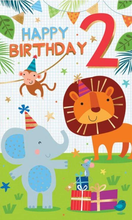 Greeting Card Happy 2nd Birthday Jungle Safari
