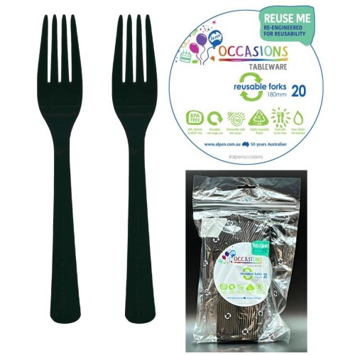 Forks Jet Black Reusable Plastic Pk/20